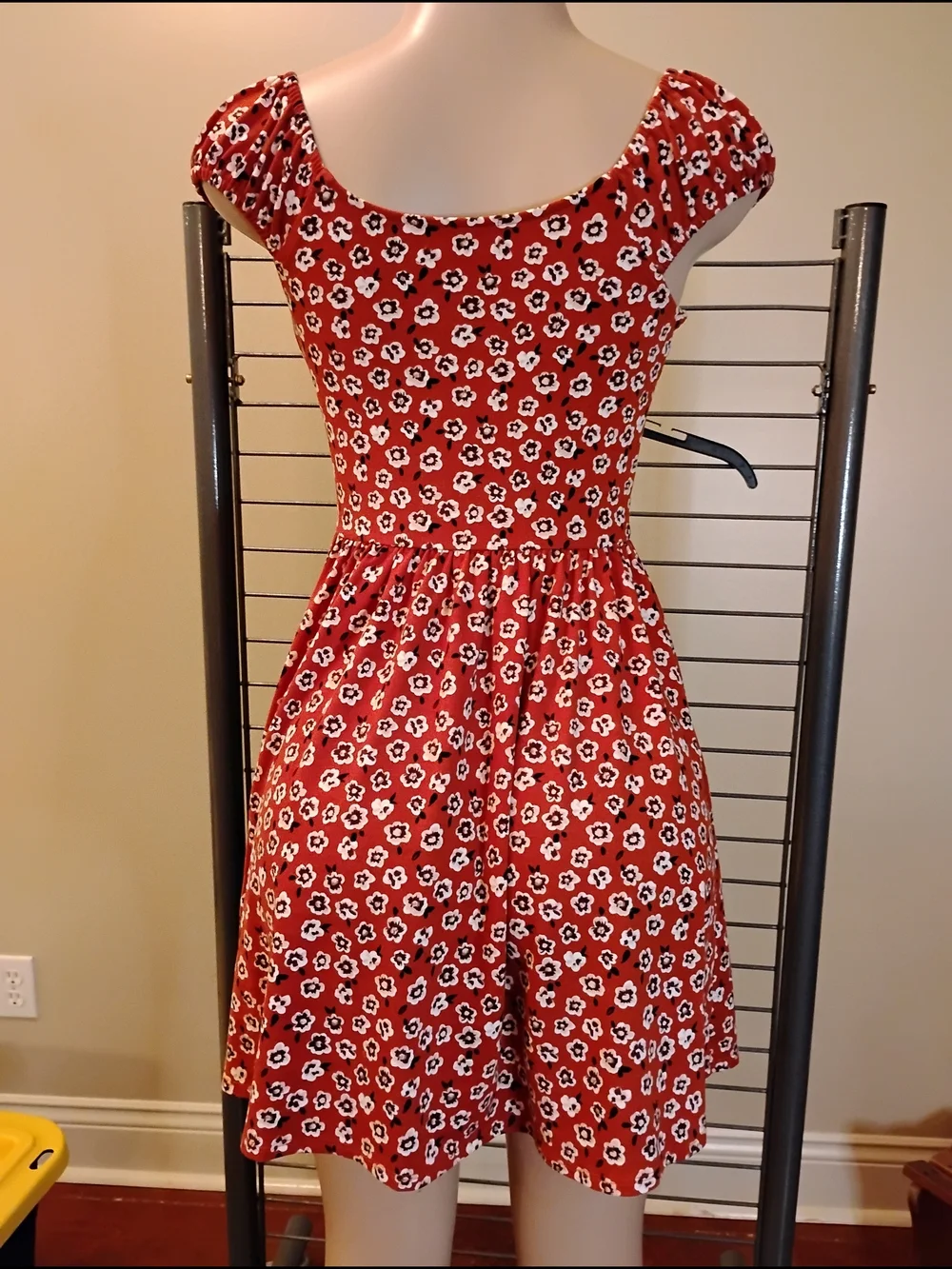 My Michelle Red Floral‎ Puff Sleeve Sweetheart Mini Dress Fit and Flare Womens